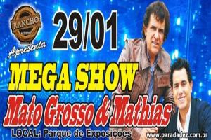Mega Show com Mato Grosso e Mathias no Parque de Exposições nesse final de semana