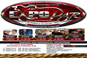 Credencial da Expopar 2011 com desconto de R$25,00 até 5 de Maio