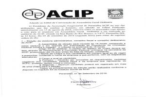 Edital de Convocação de Assembléia Geral Ordinária da ACIP